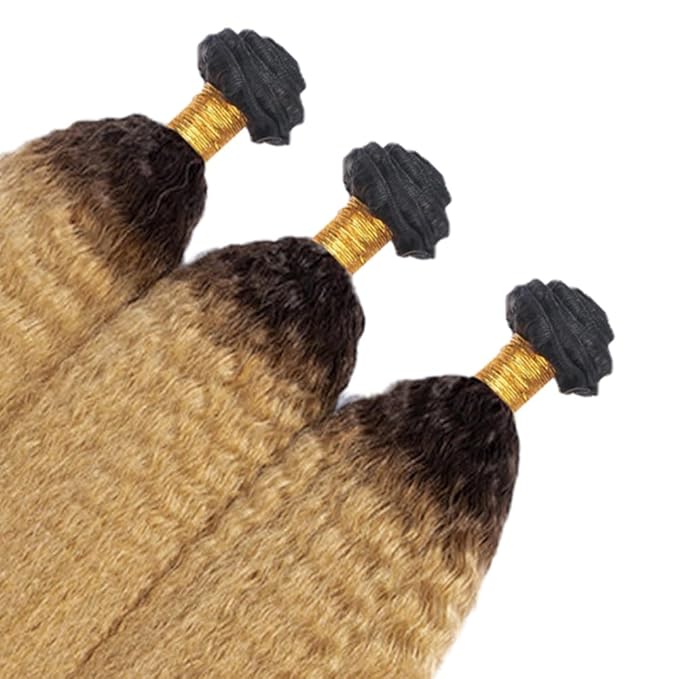 28 30 32 Inch Ombre Blonde Bundles Human Hair 1B27 Kinky Straight Bundles Niegmeag Virgin Remy Hair Extensions 2 Tone Black and Honey Blonde Yaki Bundle 150g