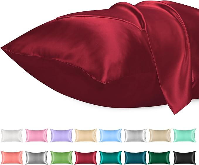 Lirex Satin Pillowcase for Hair and Skin, Super Soft and Cooling Similar to Silk, 2 Pack Standard Size 20"X 26" Pillow Cases with Envelope Closure, Gifts for Women Men, Wine Red