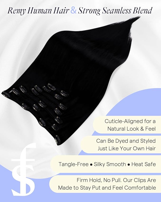 Full Shine Clip on Hair Extensions for Women Black 150 G Clip in Extensions Real Human Hair for Black Women Real Human Hair Extensions 20 Inch 7 Pcs