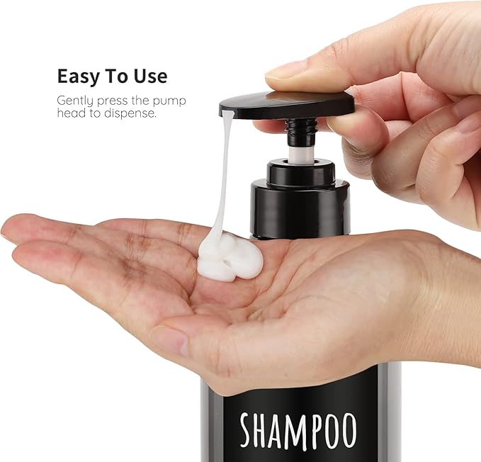 Segbeauty Shower Bottles Refillable, 3pcs 16.9oz/500ml Liquid Dispenser with Labels, Empty Plastic Lotion Pump Press Bottles for Shampoo, Conditioner, Body Soap, Hand Soap, Bathroom, Hotel - Gray