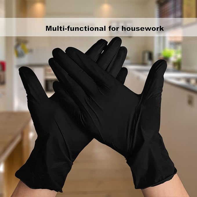 Disposable Gloves Medium, Nitrile and Vinyl Blend Latex Free Gloves, 4 Mil,1000 Pc. Food Grade Glove for Cleaning, Food Prep, Hair Dye, Tattoo, Black