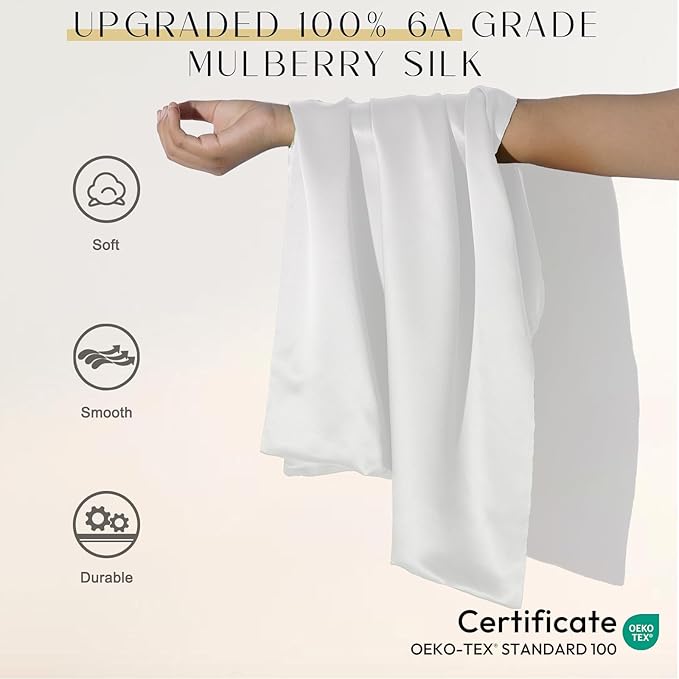 ZIMASILK Upgraded 100% 6A Grade Pure Mulberry Silk Pillowcase for Hair and Skin Silk Pillow Cases with Reinforced Hidden Zipper, More Soft & Durable, Gift Box (King 20"x36" Ivory)