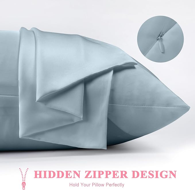 100% Silk Pillowcase 2 Pack for Hair and Skin, Both Sides 23 Momme Grade 6A+ Mulberry Silk Pillowcases with Hidden Zipper, Soft&Smooth Cooling Pillow Cases (Ash Blue, King 20×36)