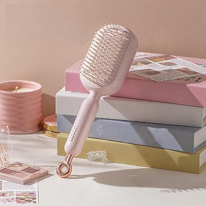 Self-Cleaning Air Cushion Comb – with Portable Travel Design, Features retractable, easy to clean, Ergonomic Pull Ring air cushion massage comb, for Detangling Thick/Curly Hair, Gift for Women (Pink)