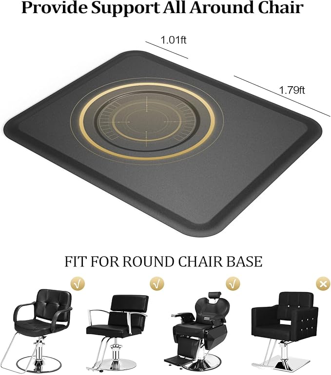 4’x 5’x 1/2'' Thick Salon Mat for Hair Stylist, Barber Floor Mats w/Round Base, Salon Chair Mat Comfort Standing, Barbershop Beauty Spa Equipment