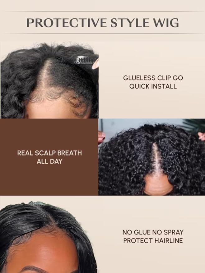 YIROO V Part Wig Human Hair Highlight Chestnut Brown Ombre Body Wave Human Hair Wig No Leave Out 12A Glueless Upgrade U Part Wigs Clip in Half Wig No Glue No Sew Beginner Friendly 150% Density 18inch
