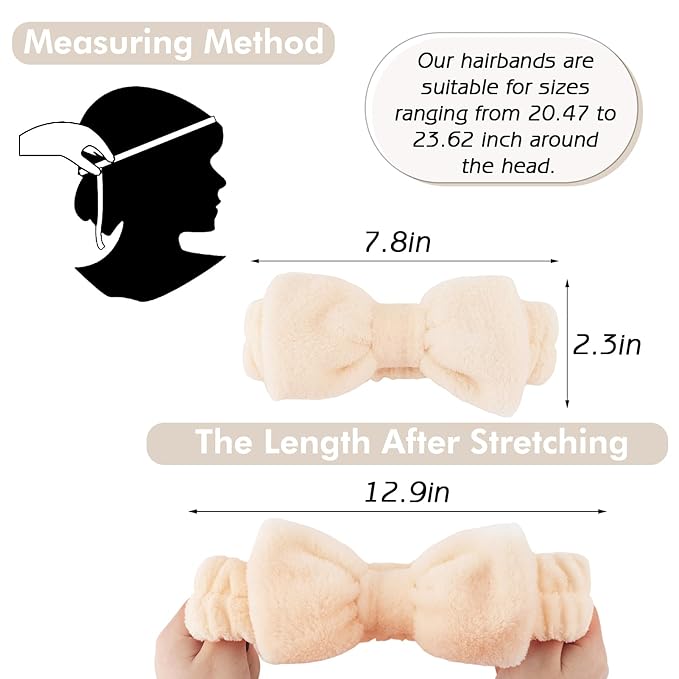 Zkptops 6Pcs Spa Headband for Washing Face Wristband Set Sponge Makeup Skincare Terry Cloth Headband Bubble Soft Get Ready Hairband Women Puffy Padded Headwear Non Slip Hair Accessory(Beige)