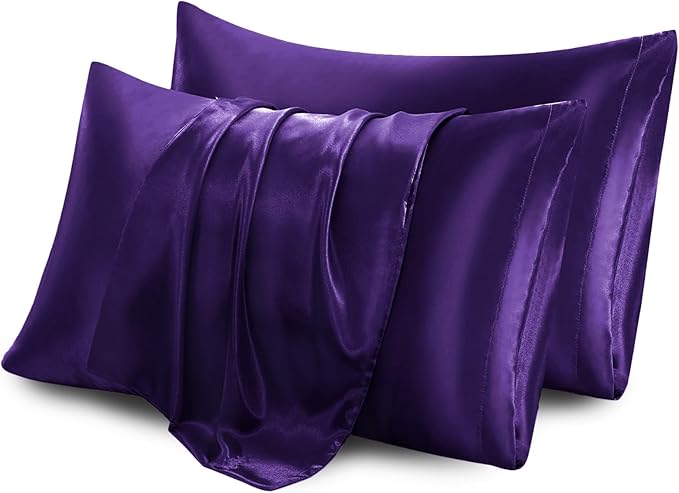 Aormenzy Satin Pillow Cases for Women Queen Size Set of 2, Purple Satin Pillowcase for Hair with Envelope Closure Silky Pillow Covers Wrinkle, Fade Resistant (20x30 Inches)