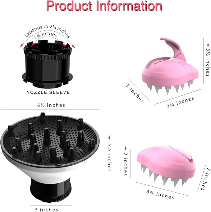 Slip-On Hair Diffuser Hair Dryer Attachment to Fit Nozzles from 1¾ to 2¼ inches for Curly and Natural Wavy Hair (White)