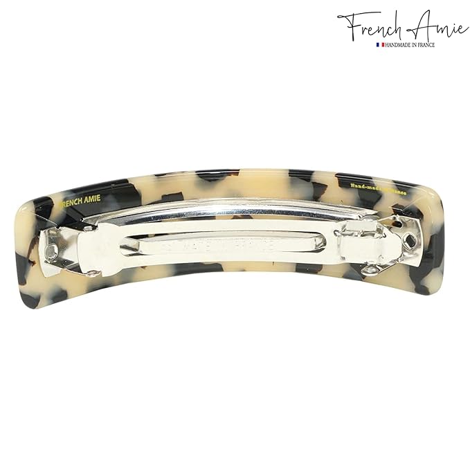 French Amie White Tokyo Handmade Curved Strong Grip Celluloid Automatic Volume Hair Clip Barrette (White Tokyo)
