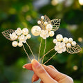 Evild Gold Bridal Hair Pins Pearl Wedding Hair Pieces Leaf Hair Accessories for Women (Pack of 3)