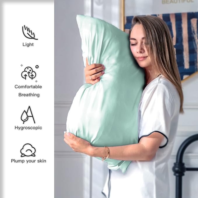 Silk Pillowcase for Hair and Skin,Soft,Breathable and Sliky Queen Silk Pillow Case Set of 2,Both Sides Natural Mulberry Silk Pillowcases with Hidden Zipper(Queen Size 20"X 30",2pcs)
