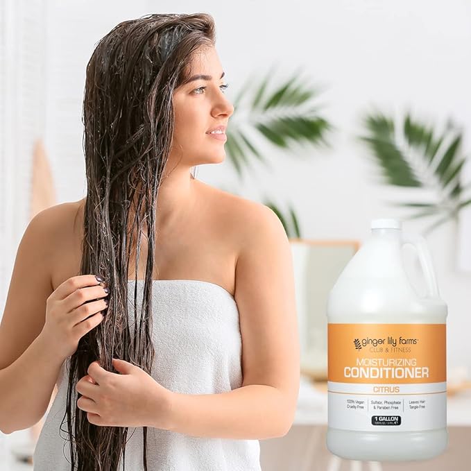 Ginger Lily Farms Club & Fitness Moisturizing Conditioner for Dry Hair, 100% Vegan & Cruelty-Free, Citrus Scent, 1 Gallon (128 fl oz) Refill