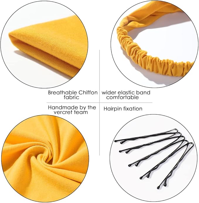6 Pack Hair Scarf Headband for Women Elastic Bandana Head Scarf Large Boho Triangle Kerchief with Clips Non Slip Scarves