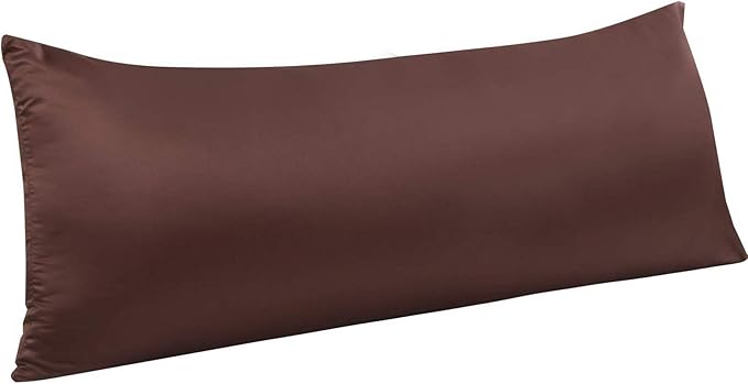 NTBAY Zippered Satin Body Pillow Pillowcase, Silky Slip Cooling Body Pillow Cover, Long Side Hidden Zipper, 20x54 Inches, Dark Brown