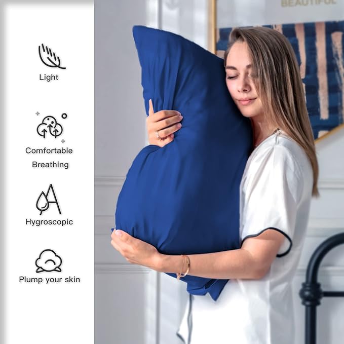 Natural Mulberry Silk Pillowcase for Hair and Skin Queen Size 20"X30" Silk Pillow Case with Hidden Zipper Soft Breathable Smooth Cooling Silk Pillow Covers for Sleeping(Royal Blue,Queen,1Pcs)