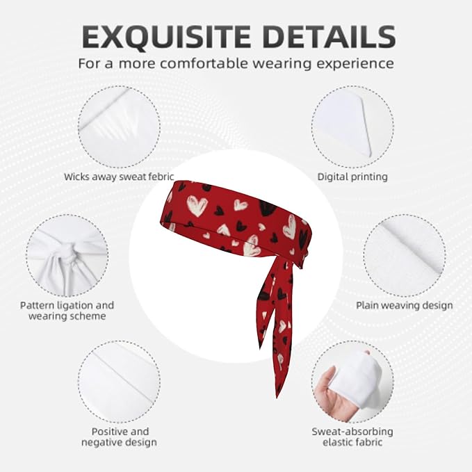 Sports Tie Headband Bandana Running Athletic Sweat Band Elastic Adjustable Sport Head Tie for Men Women Head Ties Ninja Tie Headbands Tennis Sweatbands Soccer Basketball Teams Running Head Band