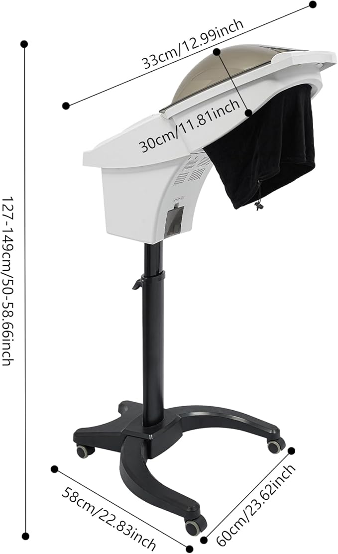 Hair Steamer, 7 Light Professional Standing Deep Conditioning Hair Steamer, Household Hair-Care Machine with Hair-Care Hood & 57.49 oz Water Tank for Salons Barbershops (White)