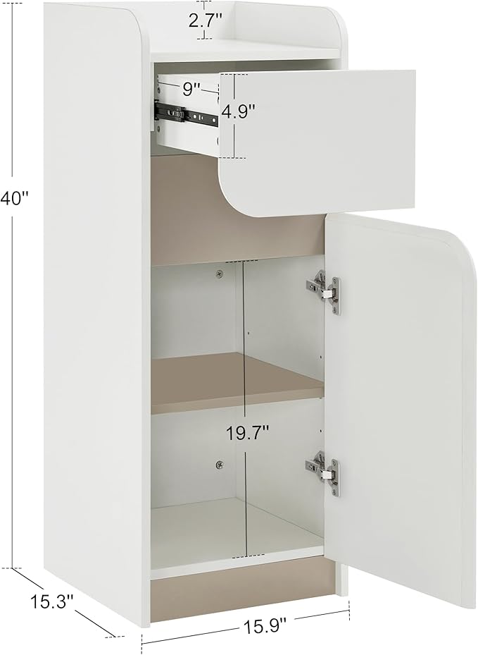 BarberPub Salon Spa Storage Cabinet, Barber Hair Stylist Station with 1 Drawer and 1 Cabinet, Beauty Salon Organizers 40” Tall DC2022 (White&Beige)