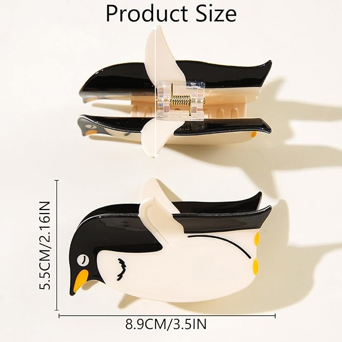 Penguin Hair Clips Winter Hair Claw Clips Cute Strong Hold Penguin Hair Claw Non-slip Animal Jaw Clip White Black Hair Barrettes Christmas Holiday Winter Hair Accessories for Women Hair Decoration