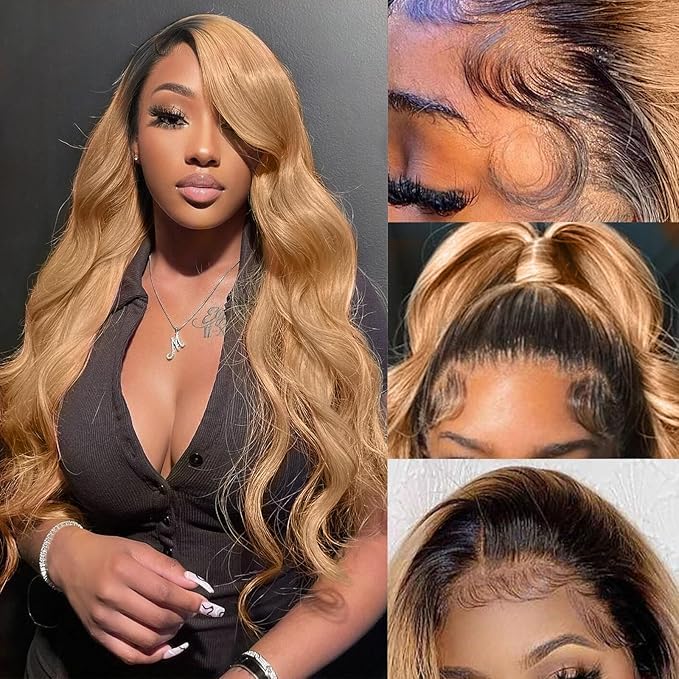 AMIRTY 200% density 13x6 Honey Blonde Lace Front Wigs Human Hair 13x6 Body Wave Lace Front Wig Human Hair Wigs for Women Ombre HD Transparent Lace Frontal Wig 22 inch