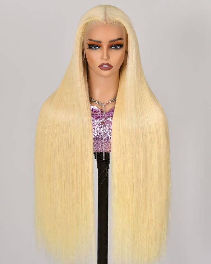 613 13x6 Lace Front Wig Human Hair Straight Blonde Wig Human Hair 613 HD Lace Frontal Wigs 180 Density No Synthetic Blend No Tangle No Shedding Triple Lifespan 3X 100% Real Human Hair 24 Inch
