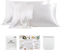 PROMEED 100% Mulberry Silk Pillowcases 2 Pack King Size, 23 Momme 6A+ Grade Natural Silk Pillow Cases Set of 2, Pure Silk Anti Acne Pillowcase (King 20"x36", White)