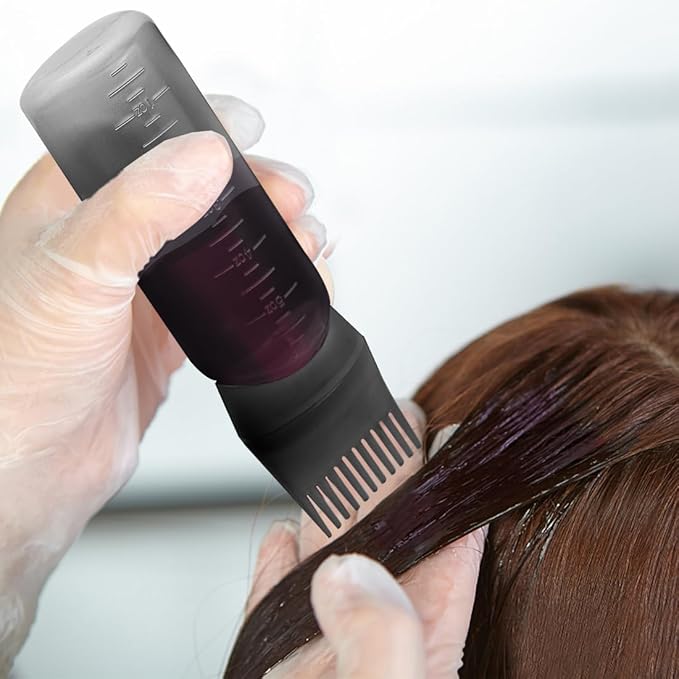 ELANE 4 Pack Root Comb Applicator Bottle,Hair Oiling applicator,Oil Comb Applicator,Hair Bottle Applicator for Hair Dye Shampoos Hair Salons. (Black+white+purple+pink)