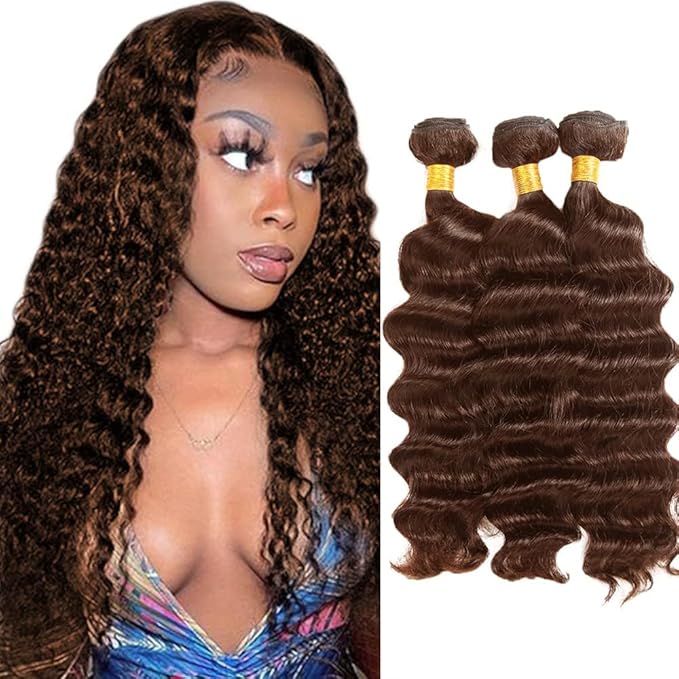 Chocolate Brown Bundles Human Hair Color 4 Deep Wave Bundle Brazilian Virgin Remy Hair 3 Bundles 18 20 22 Inch Niegmeag Double Weft Dark Brown Deep Wave Bundle Hair Weave 150g