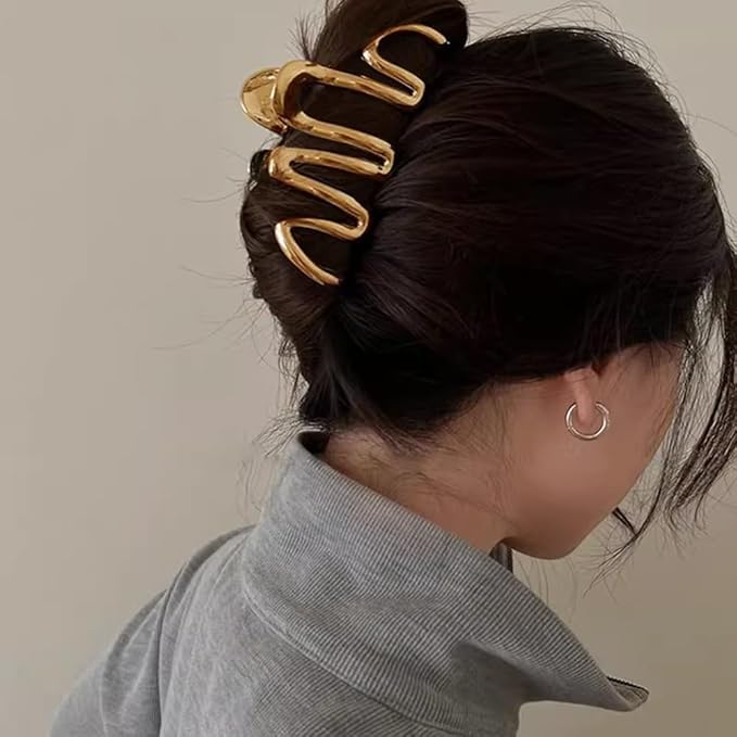 Wave Metal Hair Claw Clips, 1Pcs Hair Claw Clips for Thin Thick Hairs Elegant Hair Accessories Non-Slip Alloy Gold Wavy Design Hair Claw Clip Strong Hold Grip Hair Jaw Clip for Women Girls