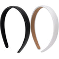 2pcs Leather Thick Headband for Women, 5.31 Inch Wide Padded Fashion Headbands Hair Band, Non-Slip Simple Head Band Hair Accessories for Long Culry Hairstyle- White & Black