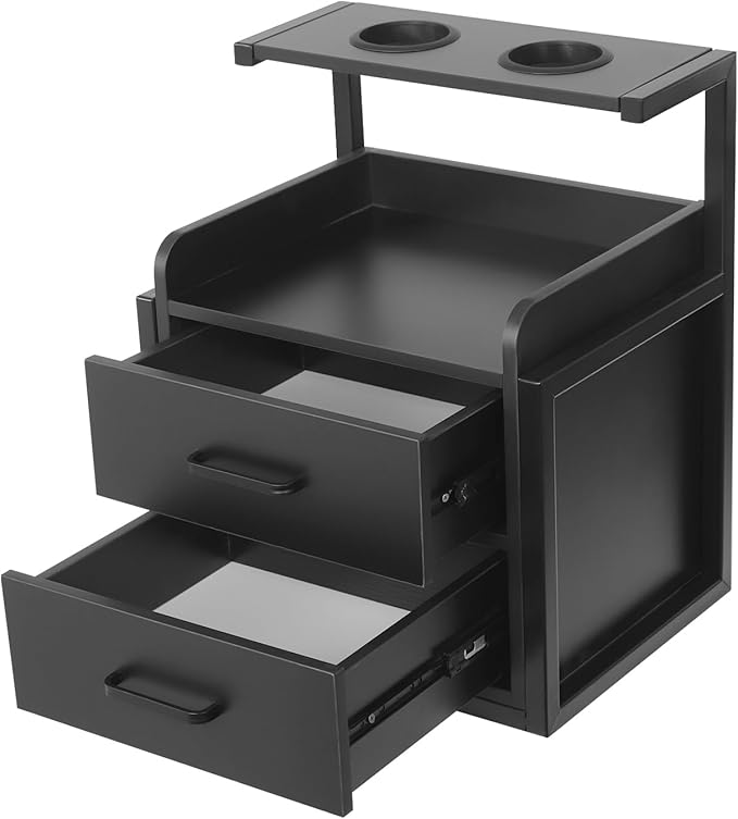 Suspended Salon Station for Hair Stylist, Wall Mounted Styling Salon Station Storage Cabinet w/2*Drawers &Hair Dryer Stand,Floating Nightstand Stylist Storage Cabinet for Home (Black)