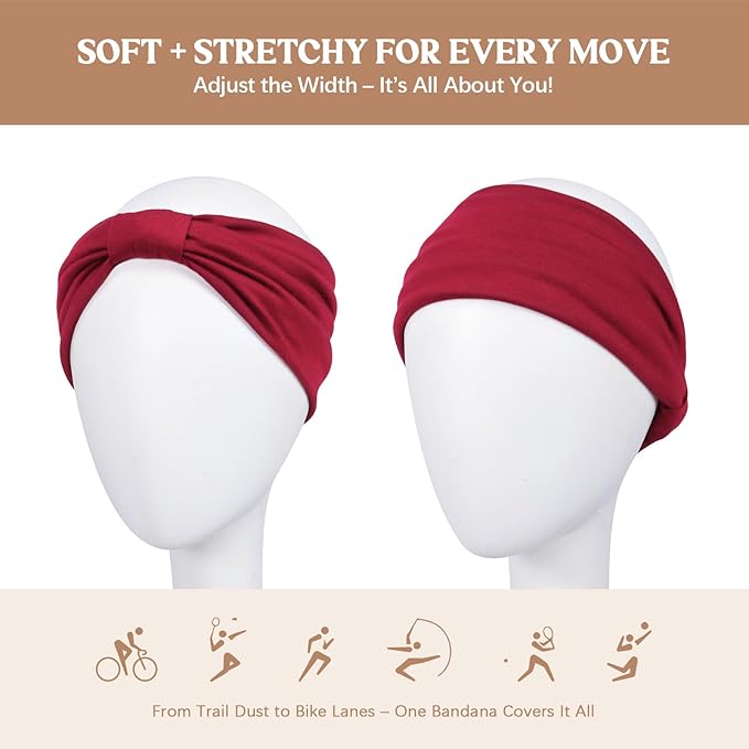 Wide Headbands for Women Knotted No Slip Head Bands Soft Turban Headband Hair Accessories Boho African Solid Color Head Wraps for Women Yoga Workout Pack of 6 (Fashion)