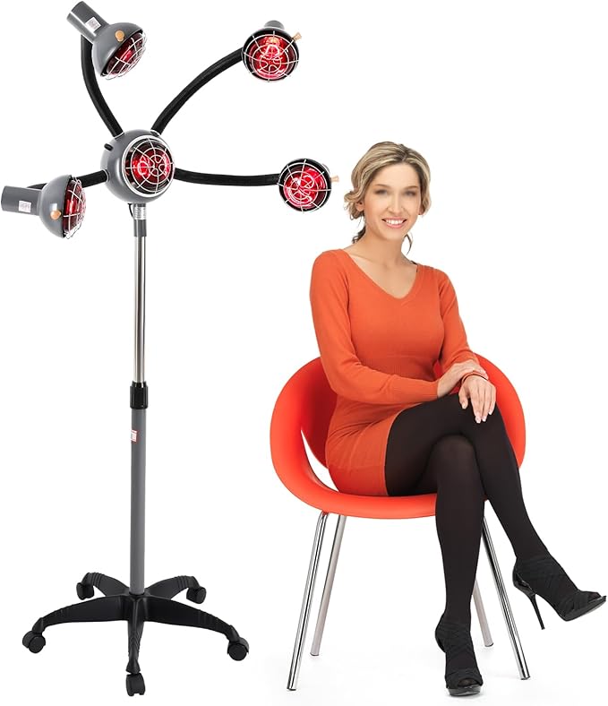 5 Heads Sun Lamp Heater Infrared Heat Lamp, Multifunctional Salon Hair Steamer, Professional Hair Salon Styling Machine Hooded Hair Dryer, Adjustable Vertical Perm and Color Machine with Rollers