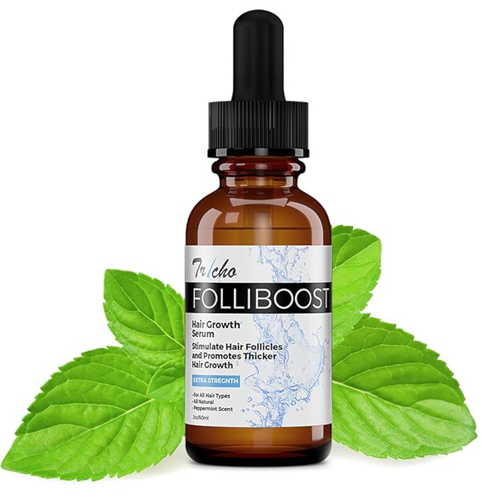 Tricho Labs Folliboost Hair Growth Serum - Natural-Based Formula w/Biotin & Peppermint Oil - Hair Care for Thicker & Fuller Hair - 2oz