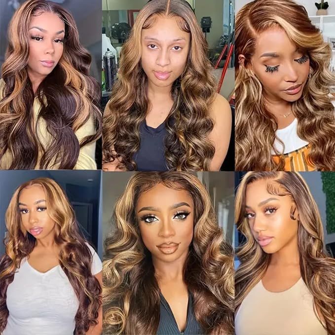 30 32 34 Inch Highlight Brown Bundles Human Hair P1B30 Body Wave Bundles Unprocessed Peruvian Virgin Remy Hair Extensions Niegmeag 2 Tone Black and Brown Body Wave Bundle