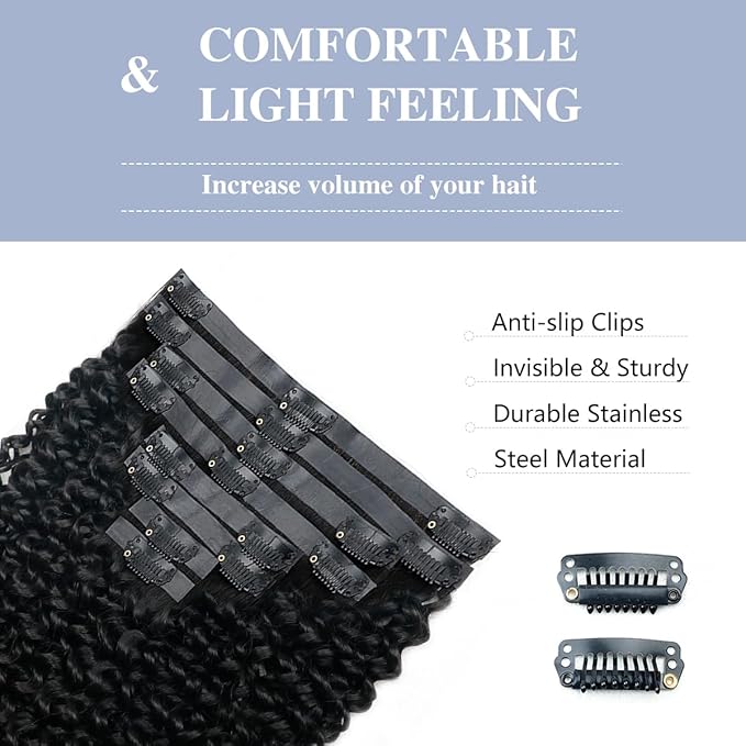 Curly Clip in Hair Extensions Real Human Hair 2 Pack 240g Seamless Clip in Hair Extensions for Women Full Max with 16Pcs PU Skin Weft 20inch Natural Black