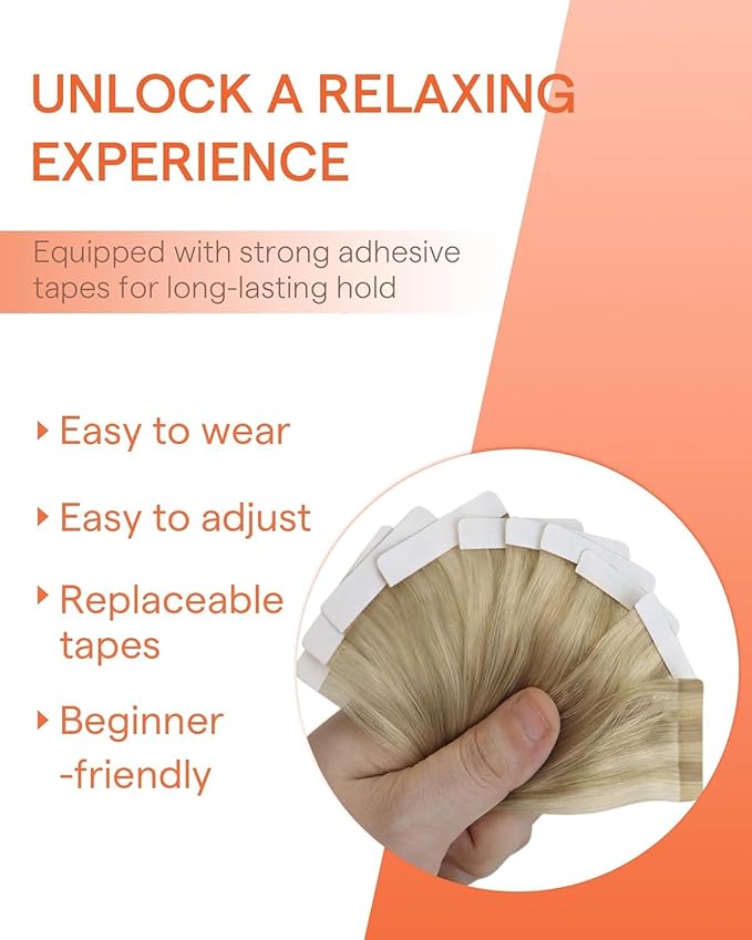 Sunny Hair Tape in Hair Extensions Real Human Hair Invisible Remy Hair Extensions Tape ins for Women Dark Honey Blonde Highlight Medium Blonde 14 inch 25G