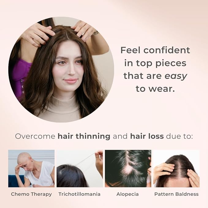 Katalaeya Hair 100% Human Hair Topper - Aurora Crown Double-Drawn Remy Clip-In Mono Base Top Piece for Women with Thinning Hair, Alopecia & Chemo Hair Loss (4)