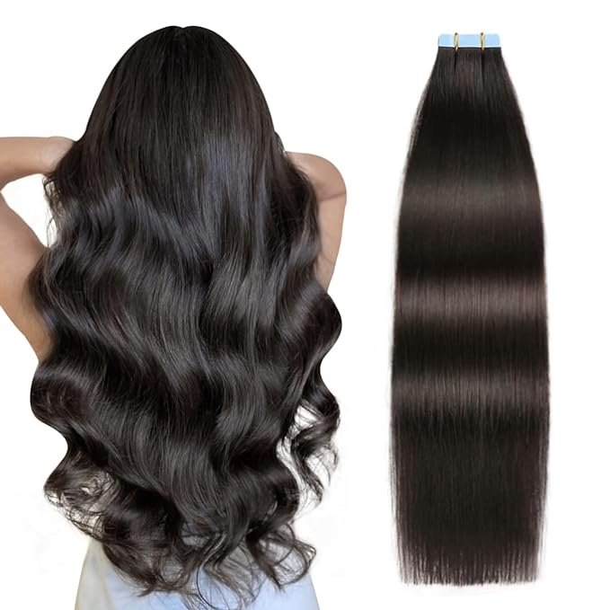 SUYYA Tape in Hair Extensions Remy Human Hair 14 inches 40g/pack 20pcs Straight Seamless Skin Weft Natural Black Tape in Extensions Human hair(14 inches #1B Off Black)