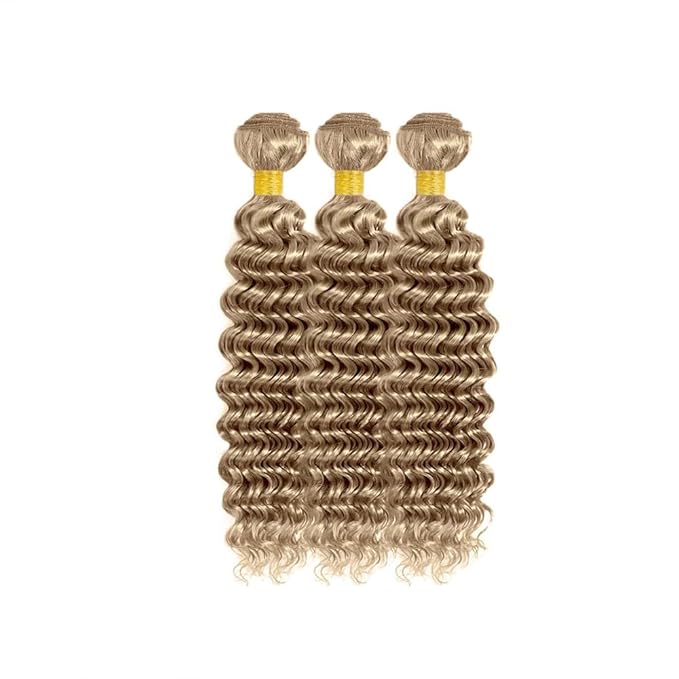 30 32 34 Inch Ash Blonde Bundles Human Hair Color #22 Deep Wave Bundles Niegmeag Brazilian Virgin Soft and Silky Remy Hair Extensions Ash Blonde Deep Wave Bundle