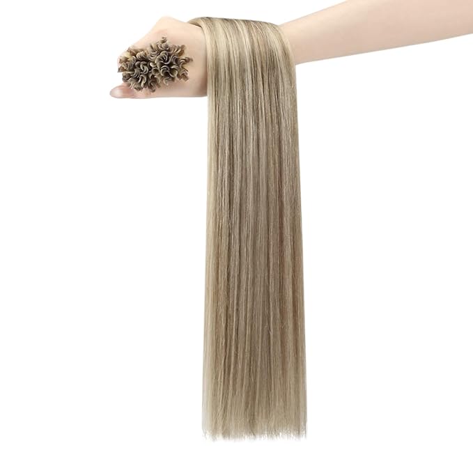 YoungSee U Tips Hair Extensions Real Human Hair Brown to Blonde U Tip Extensions for Women Light Brown Highlight Blonde Hair Extension U Tips 22In Ktip Hair Extension Human Hair Straight 50s/50g