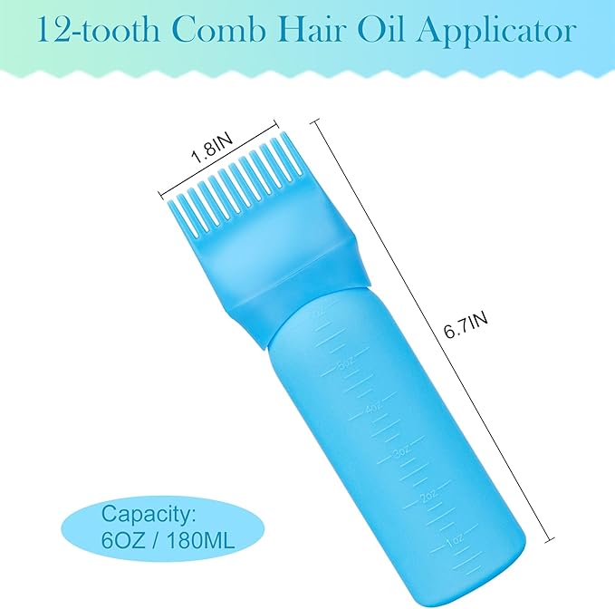Cosywell 3 Pack Root Comb Applicator Bottle 6 Ounce Hair Oil Bottle Hair Dye Applicator Brush for Hair Root Comb Color with Graduated Scale(Pink Blue Green)