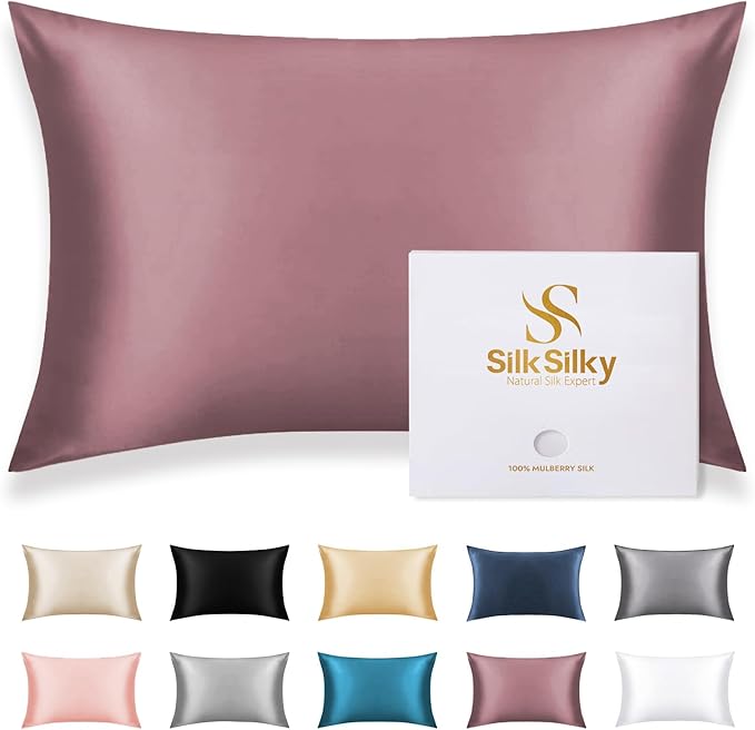 SilkSilky 100% Mulberry Silk Pillowcase - Pure 22 Momme High-Grade 6A Fibers for Hair & Skin, Envelope Closure, Natural, Organic, Breathable & Cooling Pillow Case (King, Pale Mauve)