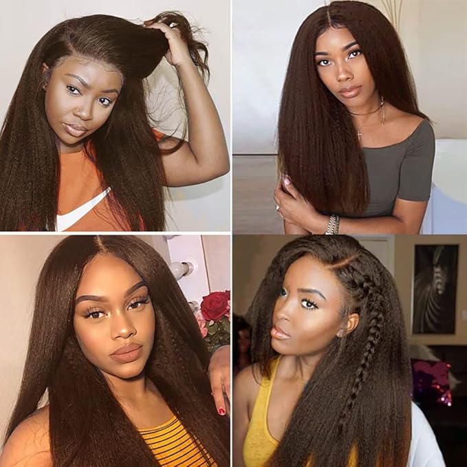 30 32 34 Inch Brown Bundles Human Hair Chocolate Brown Kinky Straight Bundles Brazilian Virgin Remy Hair Extensions Niegmeag Double Weft Color 4 Yaki Straight Bundle Hair Weave 300g