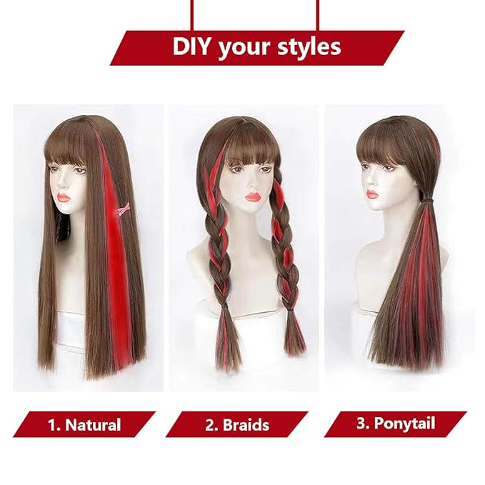Red Hair Extensions Clip in, 22 Inch 10 Pieces Long Straight Colored, for Women Kids Girls Highlight Party, Synthetic