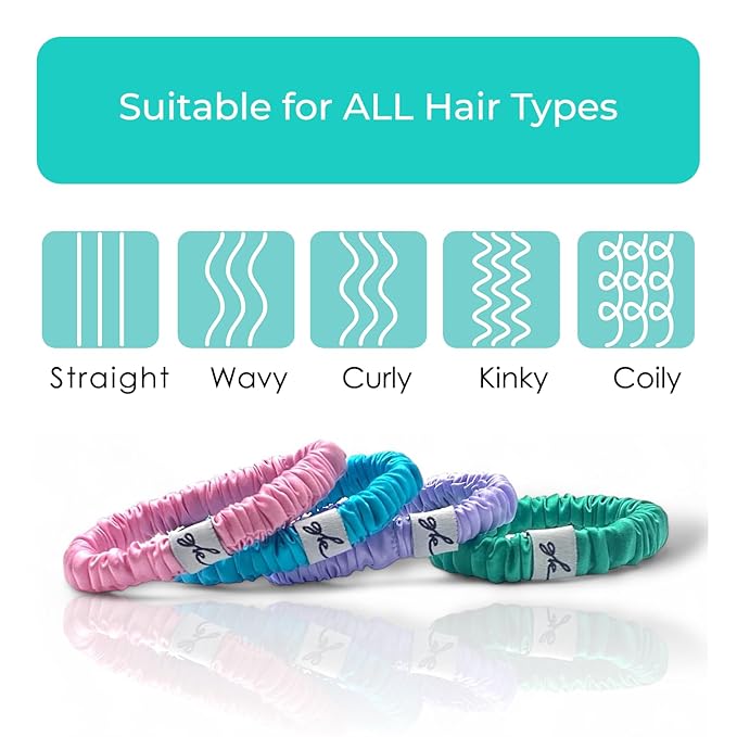 Silk Scrunchies for Women No Damage Mulberry Silk No Slip 4 Pack-Elastic Ponytail Girls Hair Ties | Skinny Hair Ties for Thin Thick Wavy or Curly Hair No Crease for Sleep and Sports (4, Dark Pastel)