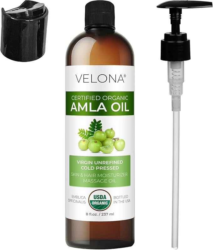 velona Amla Oil USDA Certified Organic - 8 Fl Oz | 100% Pure and Natural Carrier Oil | Extra Virgin, Unrefined, Cold Pressed