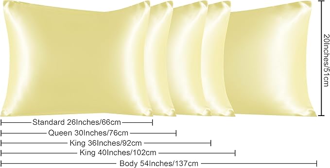 NTBAY 2 Pack Satin King Pillowcases for Hair and Skin, Luxurious and Silky Pillow Cases with Envelope Closure, 20x40 Inches, Light Yellow