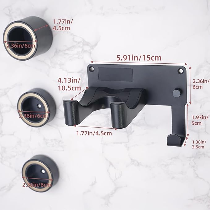 Dyson Hair Dryer Holder, Wall Mounted Aluminum Alloy Hair Dryer Wall Mount for Supersonic/Nural, Dyson Blow Dryer Holder with 3 Magnetic Rings for Salon & Bathroom Black UEMUSI
